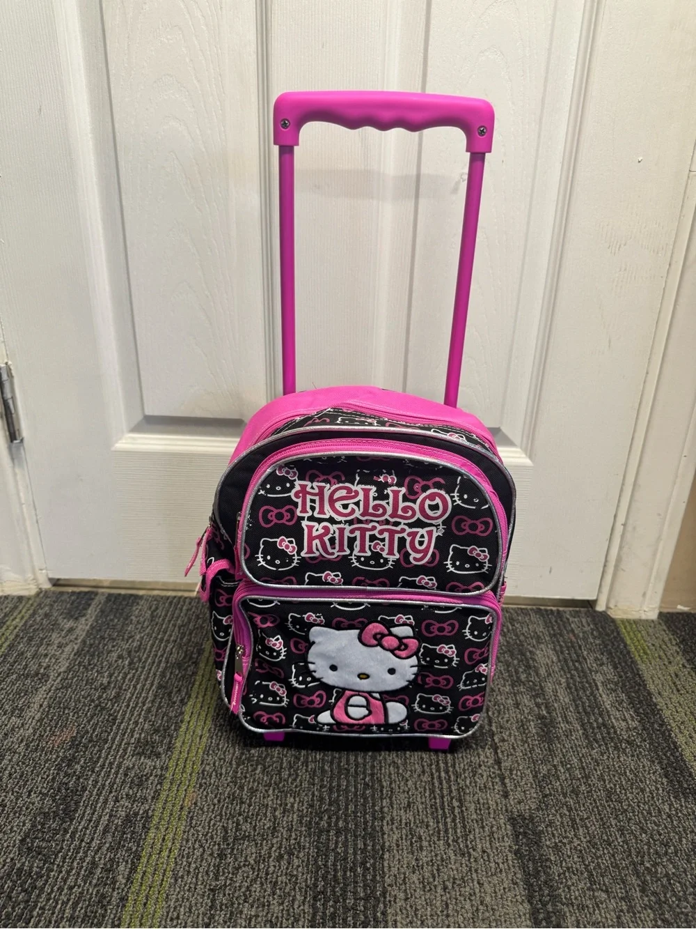Autentic Hello Kitty Kids Rolling Backpack - Pink and Black